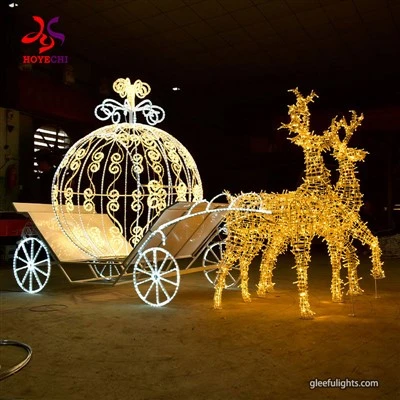 Ny ankomst 3D Deer Pulling Cart LED-ljusskulptur för utomhusdekor